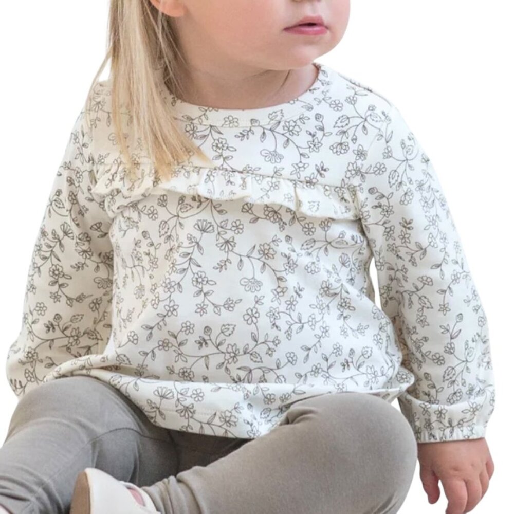 Colored Organics Sorren Baby Girl Knit Top Blouse Shirt Ruffle Floral  2T